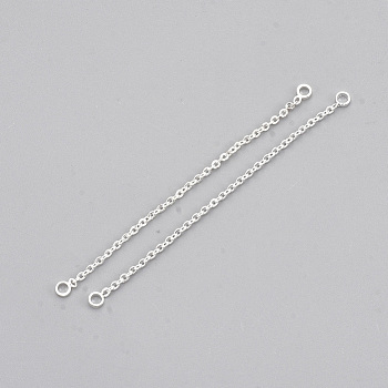 Brass Chain Links connectors, Silver Color Plated, 55x1x1mm, Hole: 1.6mm