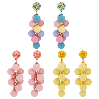 3 Pairs 3 Colors Candy Color Acrylic Cluster Dangle Stud Earrings, Alloy Long Drop Earrings for Women, Mixed Color, 76.5mm, Pin: 0.7mm, 1 Pair/color