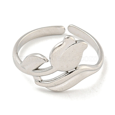 Non-Tarnish Tulip 304 Stainless Steel Open Cuff Finger Rings for Women(RJEW-P114-05P)-2