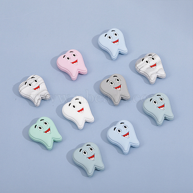 14Pcs 7 Colors Tooth Food Grade Eco-Friendly Silicone Beads(SIL-FH0001-06)-4