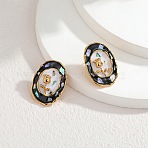 304 Stainless Steel Stud Earrings for Women, Flower, with Enamel, Golden, Oval, 29x20mm(EJEW-A164-04C-G)
