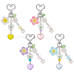 4Pcs 4 Colors Star Glass Imitation Pearl Pendant Decorations, with Alloy Clasps and Resin Flower Charms, Mixed Color, 94mm, 1pc/color(AJEW-WR0002-83)
