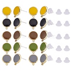 20pcs Alloy Enamel Stud Earring Findings, with 925 Sterling Silver Pins and Loop, Flat Round, with 50Pcs Plastic Ear Nuts, Mixed Color, 12.5x10.5mm, Hole: 1mm, Pin: 0.6mm, 4Pcs/color(FIND-FH0004-30)