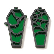 Opaque Acrylic Pendants, Coffin with Bat and Spider Web, for Halloween, Green, 47.5x20x3.5mm, Hole: 1.6mm, 2pcs/set(SACR-F008-03D)