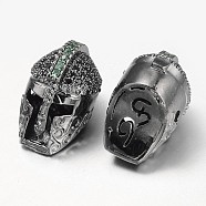 Brass Micro Pave Cubic Zirconia Beads, Gladiator Helmet, Gunmetal, 18x11x13mm, Hole: 1mm(ZIRC-D055-B)