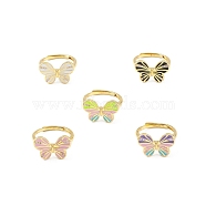 Enamel Butterfly Adjustable Ring, Real 18K Gold Plated Brass Jewelry for Women, Lead Free & Cadmium Free, Mixed Color, Inner Diameter: 17mm(RJEW-K240-02G)