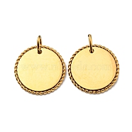 304 Stainless Steel Pendants, with Jump Ring, Flat Round Charm, Real 14K Gold Plated, 18x1.5mm, Hole: 5mm(STAS-L022-183G)