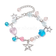 Alloy Star Charms Braclets, Acrylic & Glass Heart Flower Link Chain Bracelets for Women, Colorful, 7-5/8 inch(19.3cm)(BJEW-JB10230)