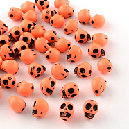 Opaque Acrylic Beads, Skull, Coral, 10x8x9mm, Hole: 2mm, about 1200pcs/500g(SACR-S747-08)