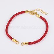 Nylon Cord Bracelet Making, with Brass End Chains and Findings, Red, Golden, 8-1/8 inch(205mm)x3mm, Hole: 3mm(KK-G313-02G)