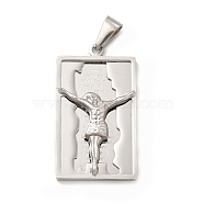 304 Stainless Steel Religion Pendants, Rectangle with Jesus Charms, Stainless Steel Color, 41.5x23.5x5mm, Hole: 9x4mm(STAS-E184-23P)