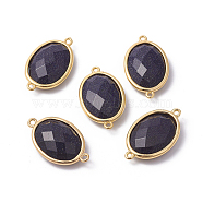 Golden Tone Brass Synthetic Blue Goldstone Links connectors, Faceted, Oval, 26x15x6mm, Hole: 1~2mm(G-F339-A10)