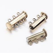 3-Strands 6-Holes Tube Brass Magnetic Slide Lock Clasps, Nickel Free, Antique Bronze, 21x10x6.5mm, Hole: 2mm(KK-D473-AB-NF)