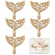 Brass Cubic Zirconia Pendants, Whale Tail Shaped, Real 18K Gold Plated, 16x16.5x2.5mm, 10pcs/box(ZIRC-BBC0001-14)