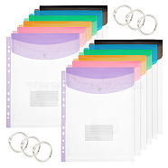 AHADEMAKER 18Pcs 6 Colors A4 Thickened Plastic Stationery Storage Binder Pockets, File Envelope Pouch, with Snap Button & Index Card, Rectangle, with 6Pcs Iron Loose Leaf Book Binder Hinged Rings, Mixed Color, Pocket: 321x236x7.5mm, Hinged Rings: 31x2.5mm(AJEW-GA0005-84)