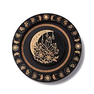 Flat Round Wood Bracelet Display Trays, Holds up to one Bracelet, for Home decoration, Black, Quartz Cluster Pattern, 9.5cm(PAAG-PW0009-01D)