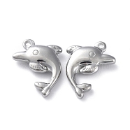 304 Stainless Steel Pendants, Dolphin Charm, Stainless Steel Color, 25x20x5.5mm, Hole: 1.6mm(STAS-P324-15P)