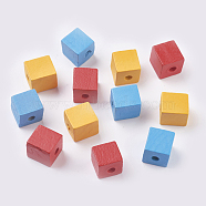 Natural Wood Beads, Dyed, Cube, Mixed Color, 15~17x16x15~15.5mm, Hole: 4~5mm(WOOD-L006-19)
