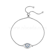 S925 Sterling Silver Evil Eye Link Bracelet, Full Rhinestones Eyes Series for Women, Platinum(AK1290-22)