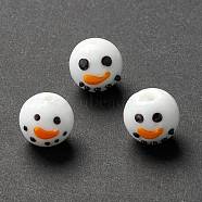 Handmade Lampwork Beads, for Chistmas, Round Snowman Head, White, 14~14.5.mm, Hole: 2mm(LAMP-I025-02)