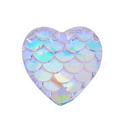 Resin Cabochons, Heart with Mermaid Fish Scale, Deep Sky Blue, 12x12x3mm(CRES-Q191-HA028-1)