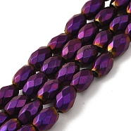 Electroplated Strong Magnetic Synthetic Hematite Beads Strands, Long-Lasting Plated, Faceted Oval, Purple Plated, 7~8x5~5.5mm, Hole: 1.4mm, about 50pcs/strand, 15.35''(39cm)(G-P518-02B)
