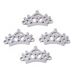 201 Stainless Steel Links connectors, Laser Cut, Crown, Stainless Steel Color, 10.5x18x1mm, Hole: 1.4mm(STAS-R104-037P)