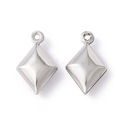 304 Stainless Steel Pendants, Rhombus, Stainless Steel Color, 15x9.5x4.5mm, Hole: 1mm(STAS-C057-03P)
