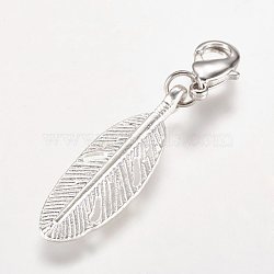 Alloy Pendant, with Brass Lobster Claw Clasps, Feather, Antique Silver, 43mm(X-HJEW-JM00289-09)