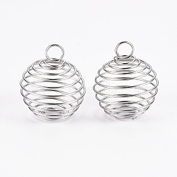 Iron Wire Pendants, Spiral Bead Cage Pendants, Round, Silver, 15~16x14mm, Hole: 4~5mm(IFIN-TAG0001-01)