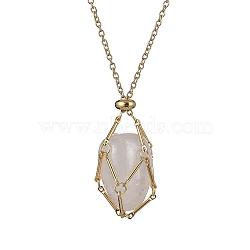 Crystal Cage Holder Necklace, Adjustable Brass Macrame Pouch Empty Stone Holder for Pendant Necklaces Making, with 304 Stainless Steel Cable Chain, Golden, 20-1/8 inch(51.2cm)(NJEW-JN04588)