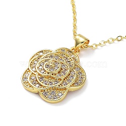 Golden Brass Rhinestone Pendant Necklace with Cable Chains, Flower, 17.72 inch(45cm), Flower: 22.5x19.5x6mm(NJEW-P278-A05)