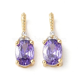 Brass Micro Pave Cubic Zirconia Pendants, Oval Charms, Cadmium Free & Lead Free, Long-Lasting Plated, Rack Plating, Purple, 15x5x4mm, Hole: 3x2mm(KK-Q031-43G-04)