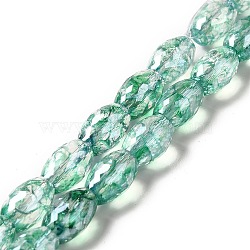 Electroplate Transparent Glass Beads Strand, AB Color Plated, Faceted, Oval, Medium Aquamarine, 11.5~12x8mm, Hole: 1.2mm, about 45~48pcs/strand, 20.87~22.20 inch(53~56.4cm)(GLAA-G088-06E)