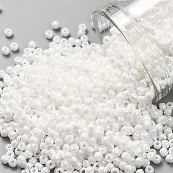 TOHO Round Seed Beads, Japanese Seed Beads, (401) Opaque AB White, 11/0, 2.2mm, Hole: 0.8mm, about 1103pcs/10g(X-SEED-TR11-0401)