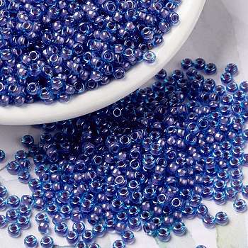 MIYUKI Round Rocailles Beads, Japanese Seed Beads, (RR2270) Fancy Lined Aqua Pink, 8/0, 3mm, Hole: 1mm, about 422~455pcs/10g