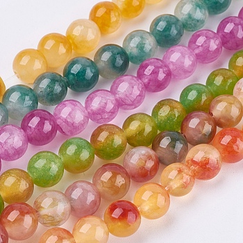 Two Tone Natural Jade Bead Strands, Dyed, Round, Mixed Color, 8mm, Hole: 1mm, about 48pcs/strand, 14.9 inch