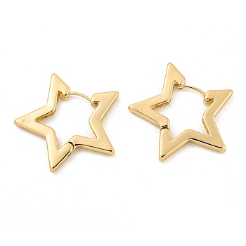 Alloy Hoop Earring, with Steel Pin, Star, Light Gold, 31x3x32.5mm