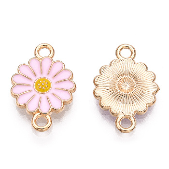 Zinc Alloy Enamel Sunflower Connector Charms, Flower Links, Light Gold, Pearl Pink, 18x12x2mm, Hole: 1.8mm