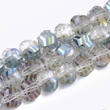 Electroplate Glass Beads Strands, Frosted, Faceted, Round, Colorful, 9x10x8.5mm, Hole: 1.5mm, about 70pcs/strand, 24.4 inch