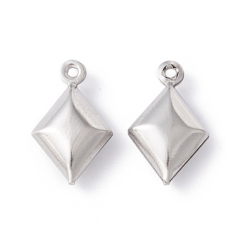 304 Stainless Steel Pendants, Rhombus, Stainless Steel Color, 15x9.5x4.5mm, Hole: 1mm