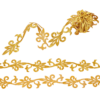 1M Iron on/Sew on Embroidery Floral Polyester Hollow Lace Ribbons, for Craft Sewing, Costume Decoration, Gold, 2-1/8 inch(53mm), about 1.09 Yards(1m)/pc