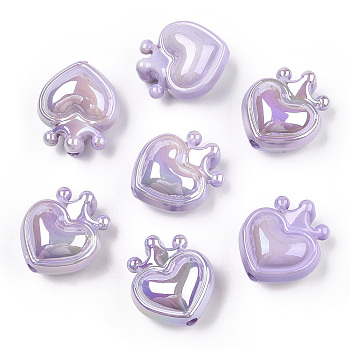 UV Plating Opaque Rainbow Iridescent Acrylic Beads, Heart with Crown, Medium Purple, 24.5x21.5x14mm, Hole: 3mm