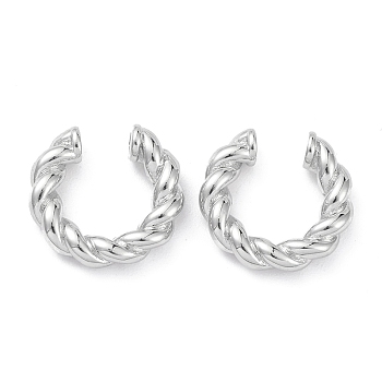Twist Ring Rack Plating Brass Cuff Earrings for Women Men, Lead Free & Cadmium Free, Long-Lasting Plated, Platinum, 13.5x14x3.5mm