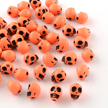 Opaque Acrylic Beads, Skull, Coral, 10x8x9mm, Hole: 2mm, about 1200pcs/500g