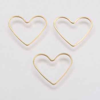 Brass Linking Rings, Real Gold Plated, Heart, Real 18K Gold Plated, 19x21x1mm