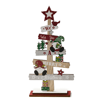 Christmas Theme Wood Display Decorations, for Home Office Tabletop, Christmas Tree, Gnome, 112x39.5x215mm