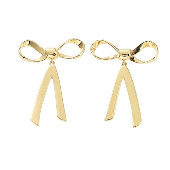 Bowknot Rack Plating Brass Studs Earrings for Women, Long-Lasting Plated, Lead Free & Cadmium Free, Real 18K Gold Plated, 46x36mm