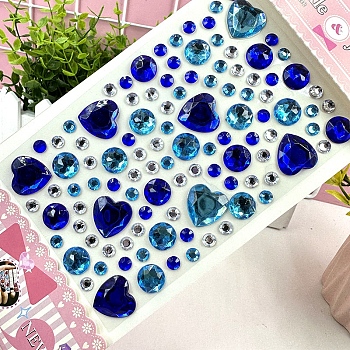Acrylic Rhinestone Stickers, Gems Crystal Decorative Decals for Kid's Art Craft, Heart, Blue, 225x100mm