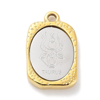 304 Stainless Steel Pendants, Rectangle with Twelve Constellations Charm, Golden & Stainless Steel Color, Taurus, 23x14.5x3mm, Hole: 2mm